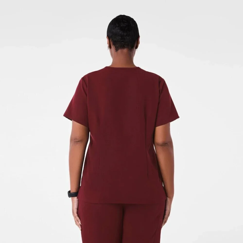 FIGS Women's Catarina One-Pocket Scrub Top in Burgundy (PO#: 1777), size Large
